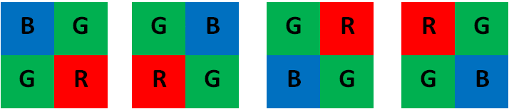 Bayer patterns (BGGR, GBRG, GRBG, RGGB)